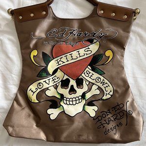 Vintage Don Ed Hardy Designs Vinyl Tote Love Kills Slowly Y2K